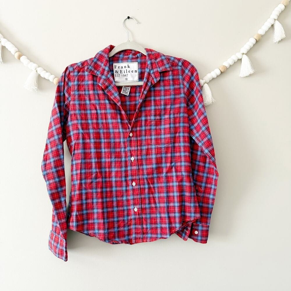 Frank & Eileen Barry Plaid Button-Up Shirt 100% Cotton Red Blue Women's Size XS